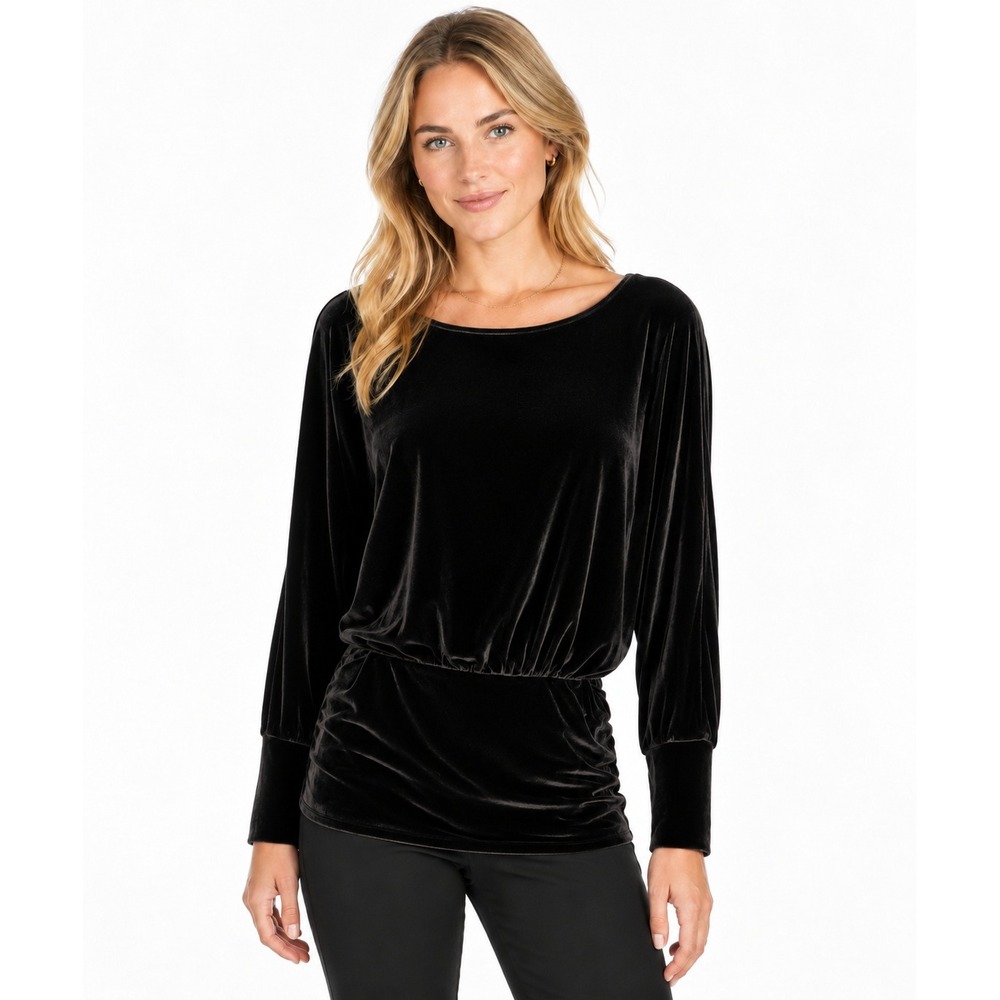 Boston Proper Boat Neck Velvet Top Long Sleeve Brown Capsule Dolman Women M